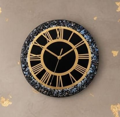 Blue and Golden Round Epoxy Resin Handmade Wall Clock