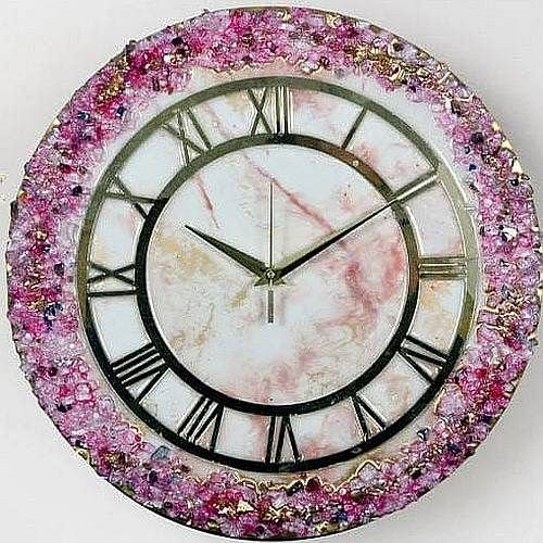 Handmade Pink and Golden Round Epoxy Resin Wall Clock