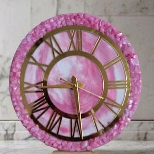 Pink Unique Epoxy Resin Round Wall Clock
