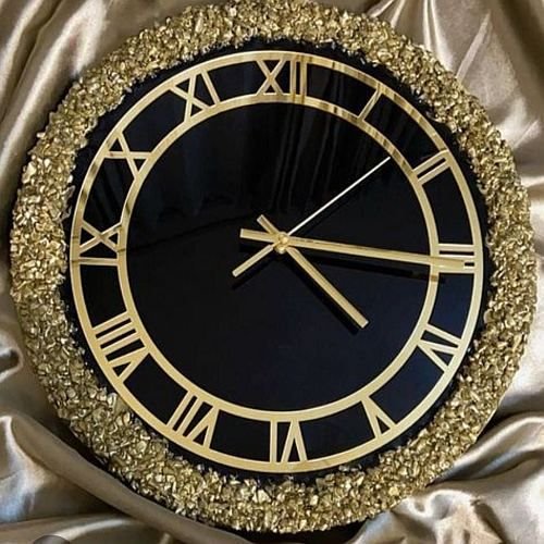 Stylish Black and Golden Epoxy Resin Round Wall Clock