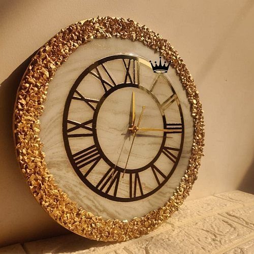 White and Golden Epoxy Resin Round Wall Clock