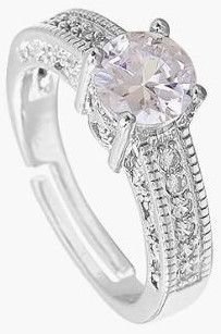 Crystal Silver Toned White Metal Ring