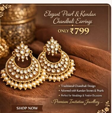 Elegant Pearl and Kundan Chandbali Earrings