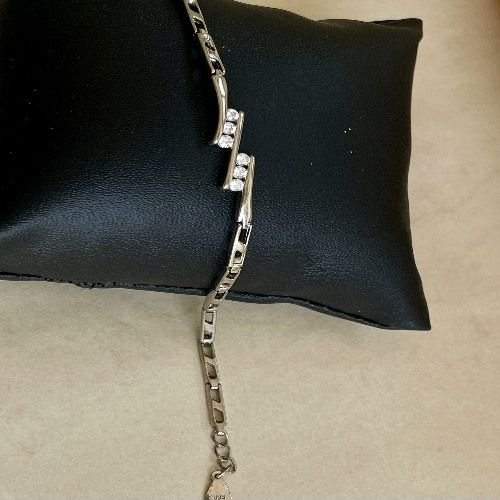 925 Italian Sterling Silver Geometric Design White Cubic Zirconia Bracelet