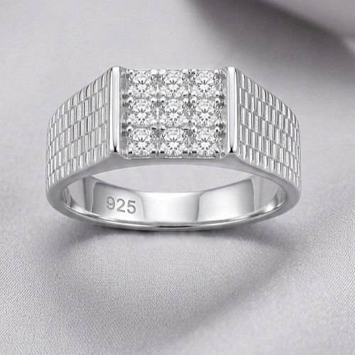 Mens Imperial Grid Sterling Silver Diamond Ring