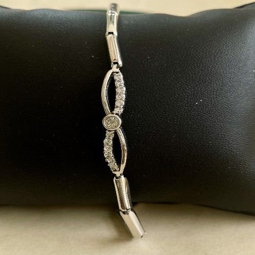 Ladies Italian Sterling Silver Infinity Knot Strand White Cubic Zirconia Bracelet