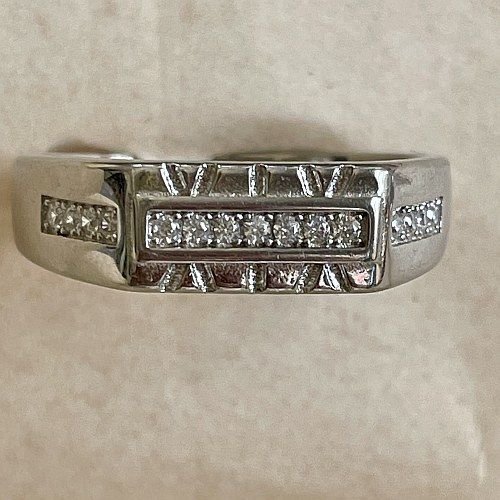 Mens Sterling Silver Geometric Channel Set Diamond Ring