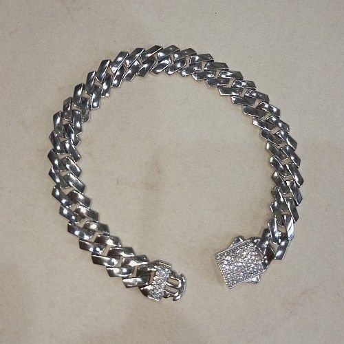 Mens Urban Edge Cuban Sterling Silver Diamond Bracelet