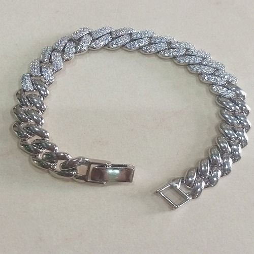 Mens Vatican Iced Cuban Sterling Silver Diamond Bracelet