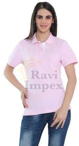 Plain Pink Ladies Polo T-Shirt