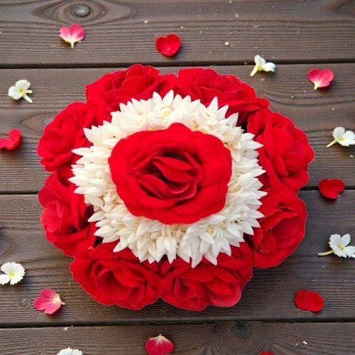 Artificial Red and White Rose Flower Hair Bun