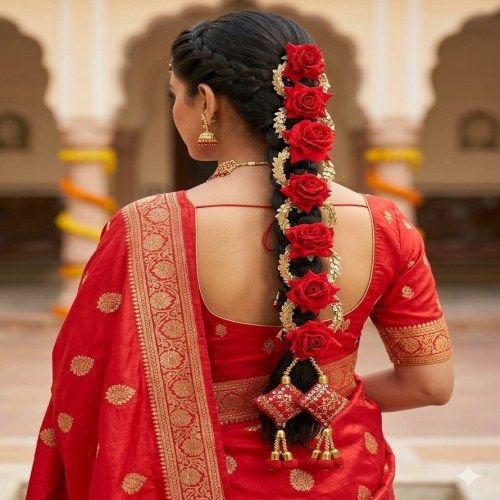Artificial Red Rose Punjabi Hair Paranda Artificial Red Rose Punjabi Hair Paranda
