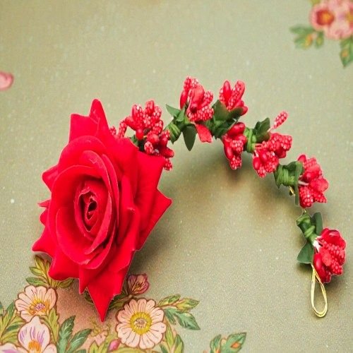 Red and Green Artificial Flower Hair Gajra