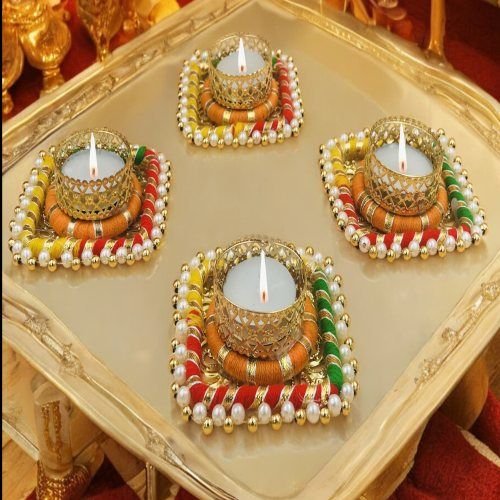 Set of 4 Piece Multicolor Decorative T-Light Candle