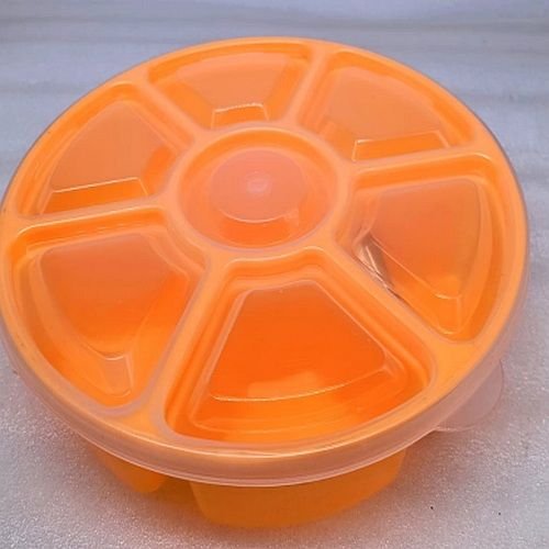 Orange Round Plastic Masala Box