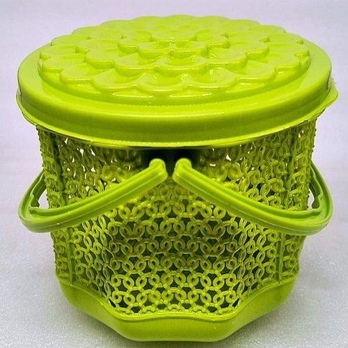 Round Green Plastic Storage Basket With Lid