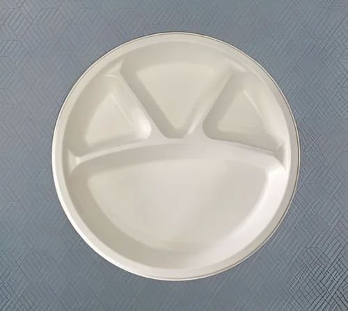 11 Inch 4 Compartment Bagasse Disposable Round Plate