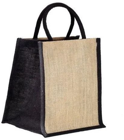 Black Beige Jute Shopping Bag