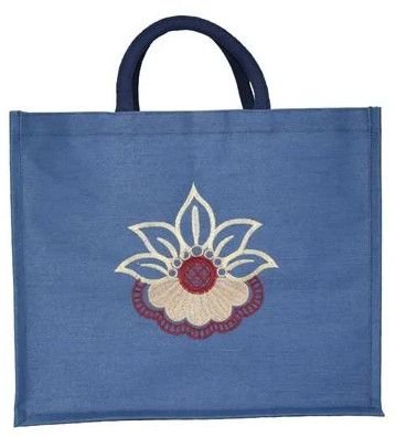 Blue Embroidered Juco Shopping Bag