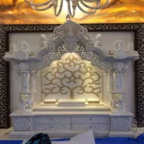 6 Feet Makrana White Engraving Marble Temple