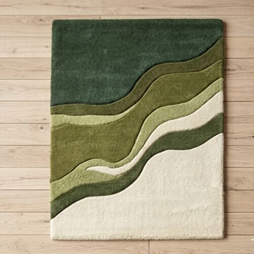 Green Wave Hand Tufted Wool Living Room Rug