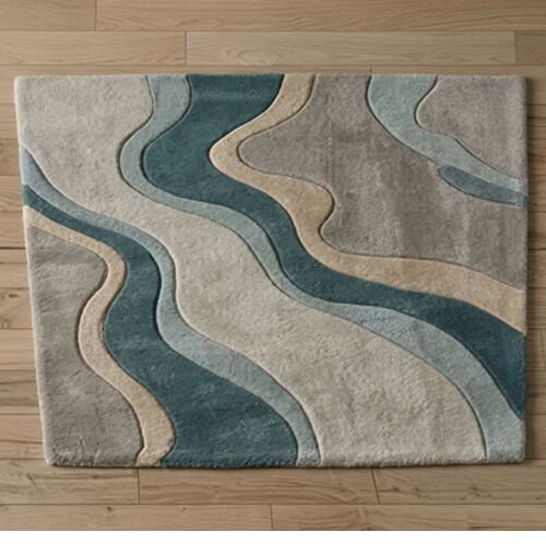 Teal Wave Hand Tufted Wool Living Room Rug