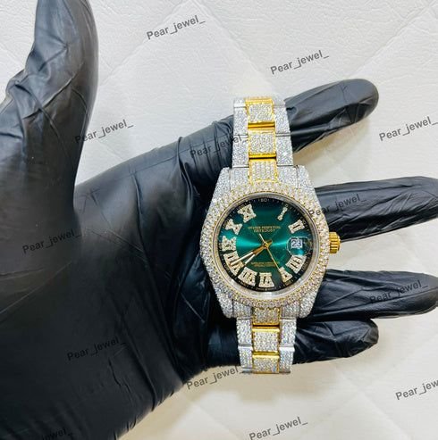 Emerald Dial Iced Luxury Automatic Wrist Watch