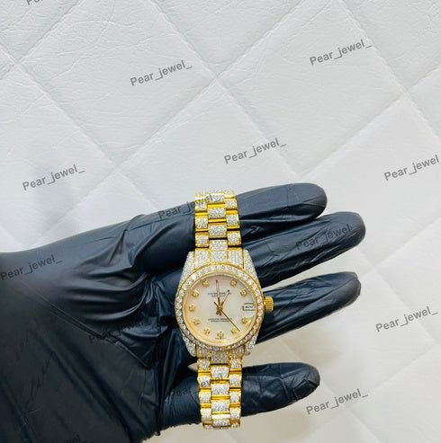 Golden Bling Moissanite Elegance Automatic Watch