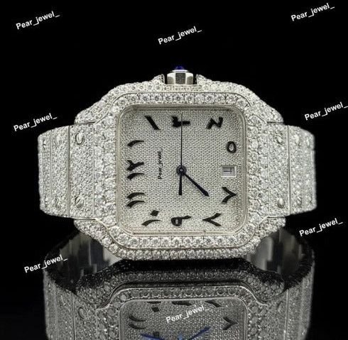 Iced Out Arabic Dial Automatic Moissanite Diamond Watch