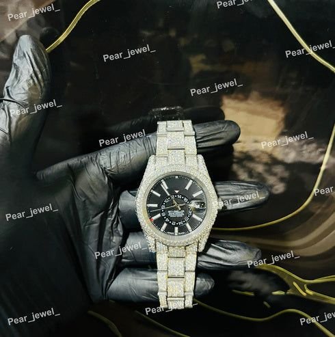 Iced Out Black Dial Moissanite Hip Hop Luxury Watch