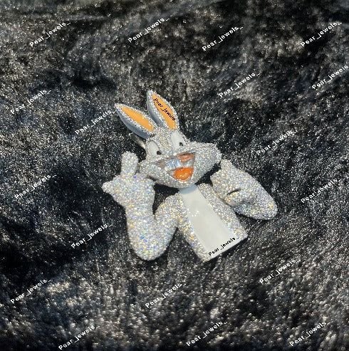 Iced Out Cartoon Bunny VVS Moissanite Diamond 925 Sterling Silver Pendant