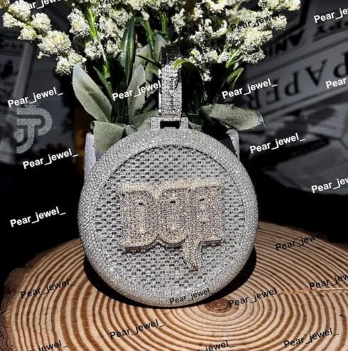 Iced Out Custom Name Letter Round VVS Moissanite Diamond 925 Silver Pendant