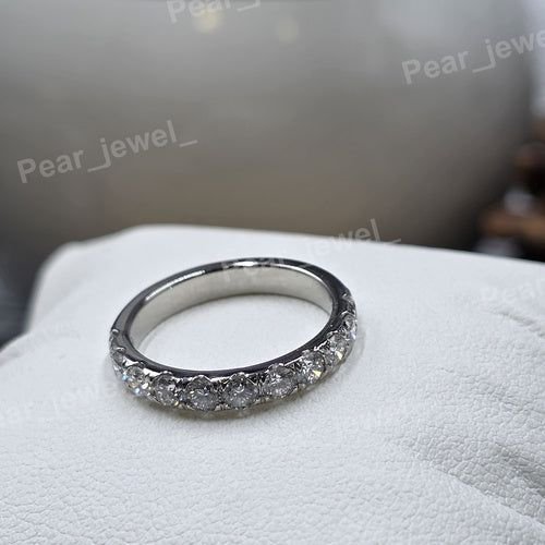 Iced Out Silver Round Brilliant Moissanite Engagement Band
