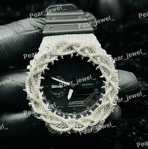 Iced Out Silver Thorn Bezel Hip Hop Statement Watch