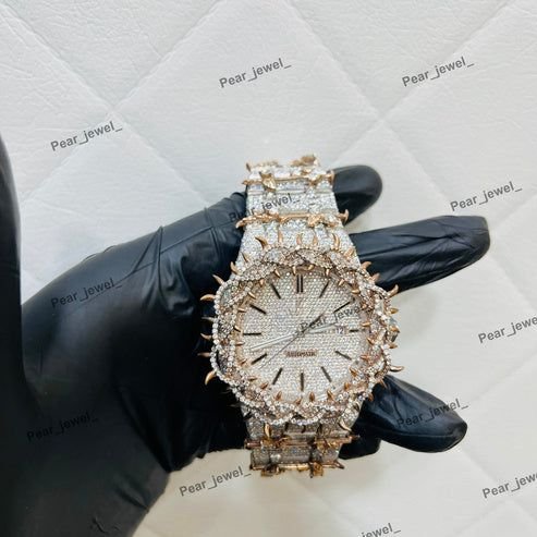 Iced Out Spiked Bezel Moissanite Hip Hop Luxury Watch