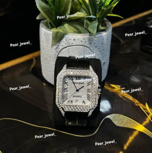 Iced Out Square Roman Dial VVS Moissanite Luxury Wrist Watch