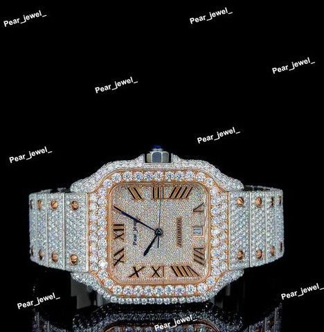 Iced Out Stainless Steel Roman Dial VVS Moissanite Diamond Luxury Watch