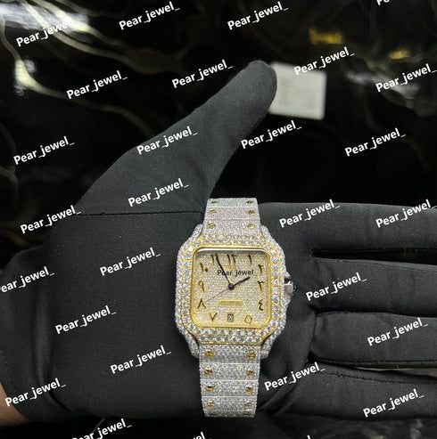 Iced Out Stainless Steel VVS Moissanite Arabic Dial Luxury Watch