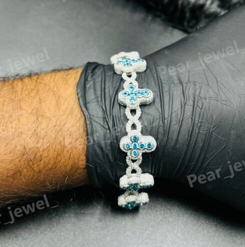 Luxury Blue Cross VVS Moissanite 925 Silver Bracelet
