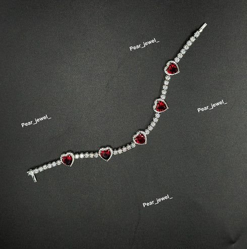 Luxury Red Heart VVS Moissanite 925 Silver Tennis Bracelet