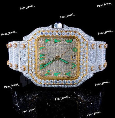 Stainless Steel Iced Out VVS Moissanite Diamond Luxury Wrist Watch
