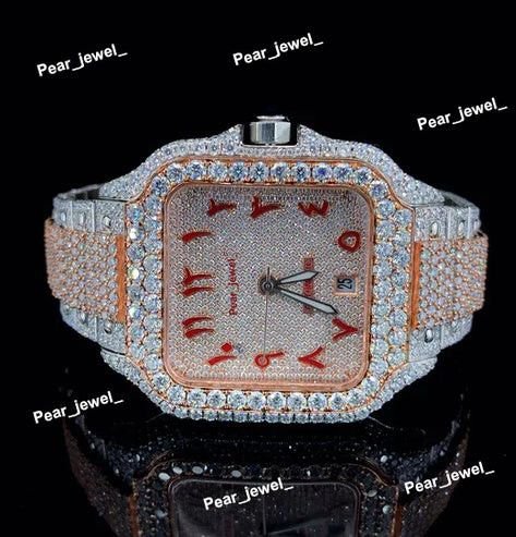 VVS Moissanite Diamond Iced Out Arabic Dial Stainless Steel Luxury Watch
