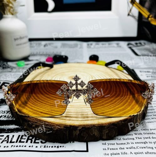 VVS Moissanite Diamond Iced Out Cross Photochromic Party Sunglasses