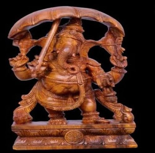 18 Inch Wooden Umbrella Ganesha Idol