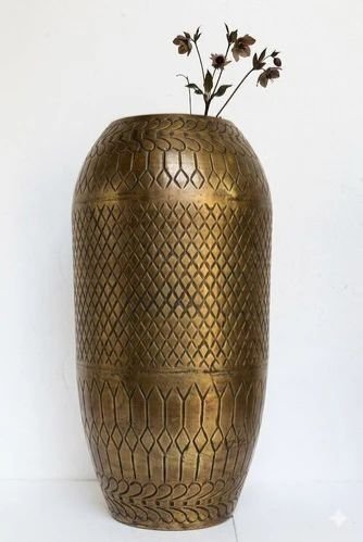 Antique Embossed Iron Floor Flower Vase