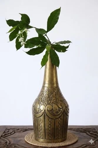 Antique Engraved Metal Flower Vase