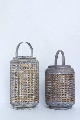 Antique Iron Lantern Candle Holder Set