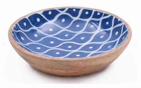 Blue Printed Mango Wood Bowl