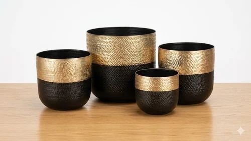 Golden &AMP; Black Aluminum Planter Set