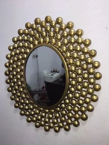 Golden Antique Iron Round Mirror